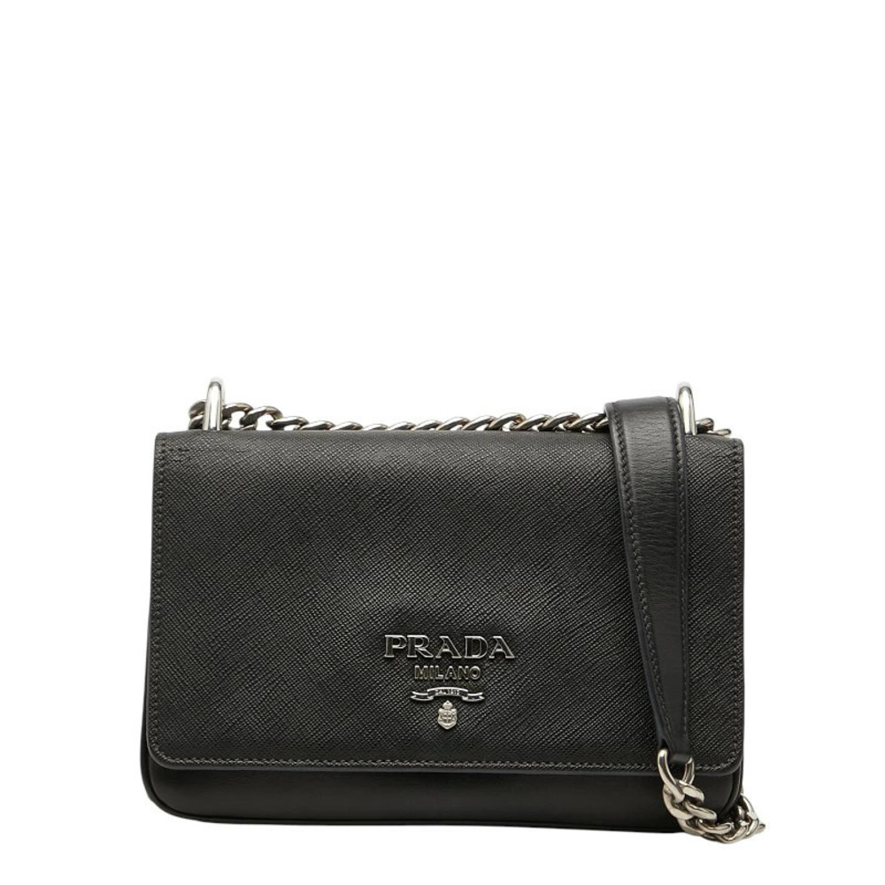 Prada Crossbody Chain Shoulder Bag Black Saffiano Leather